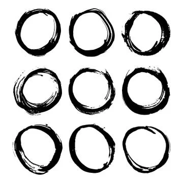 Round Frames, grunge textured hand drawn elements set, vector illustration Stock Illustration