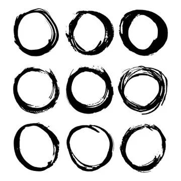 Round Frames, grunge textured hand drawn elements set, vector illustration Illustrazione stock