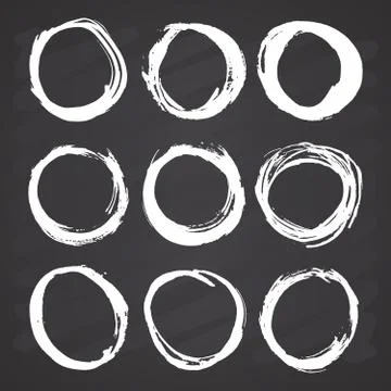 Round Frames, grunge textured hand drawn elements set, vector illustration on Stock Illustration