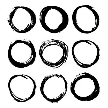 Round Frames, grunge textured hand drawn elements set, vector illustration Stock Illustration