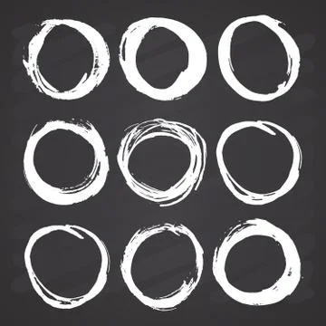 Round Frames, grunge textured hand drawn elements set, vector illustration on Stock Illustration
