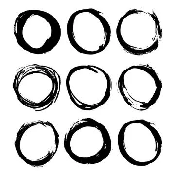Round Frames, grunge textured hand drawn elements set, vector illustration Illustrazione stock