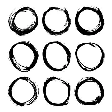 Round Frames, grunge textured hand drawn elements set, vector illustration Illustrazione stock