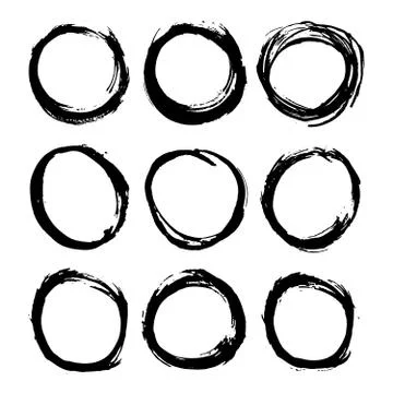 Round Frames, grunge textured hand drawn elements set, vector illustration Stock Illustration