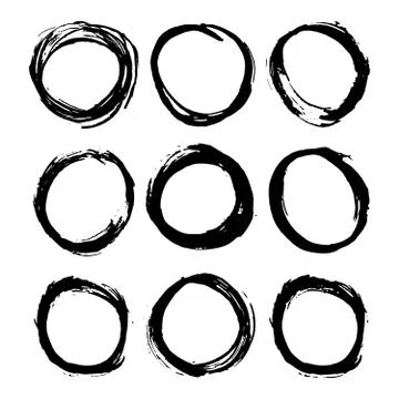 Round Frames, grunge textured hand drawn elements set, vector illustration 스톡 일러스트