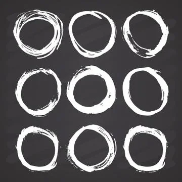 Round Frames, grunge textured hand drawn elements set, vector illustration on Stock Illustration