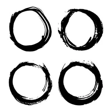 Round Frames, grunge textured hand drawn elements set, vector illustration Stock Illustration