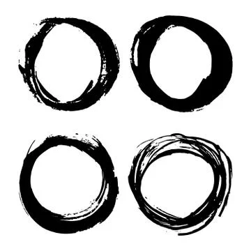 Round Frames, grunge textured hand drawn elements set, vector illustration Stock Illustration