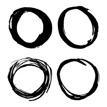 Round Frames, grunge textured hand drawn elements set, vector illustration Stock Illustration