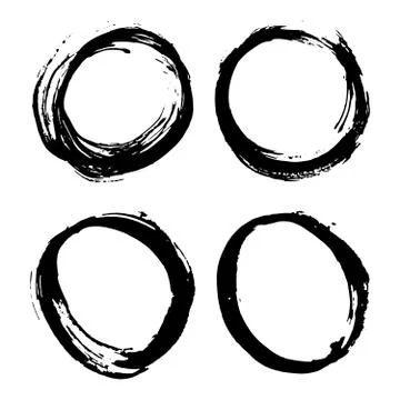 Round Frames, grunge textured hand drawn elements set, vector illustration Stock Illustration