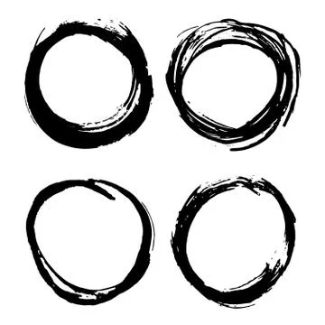 Round Frames, grunge textured hand drawn elements set, vector illustration 스톡 일러스트