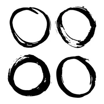 Round Frames, grunge textured hand drawn elements set, vector illustration Stockillustratie
