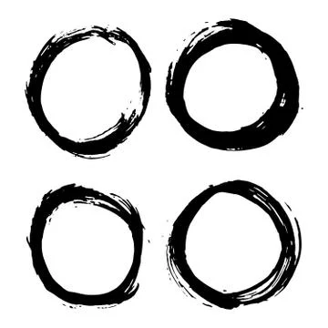 Round Frames, grunge textured hand drawn elements set, vector illustration Stock Illustration