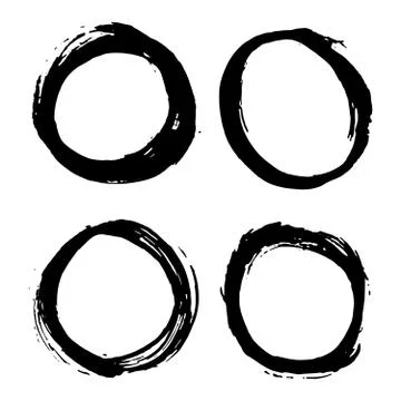 Round Frames, grunge textured hand drawn elements set, vector illustration Stockillustratie