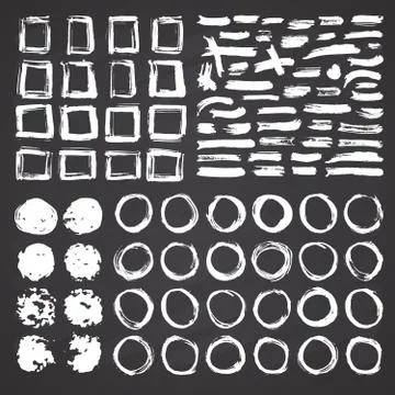 Round Frames, text boxes and Brush strokes, grunge textured hand drawn elemen Stock Illustration