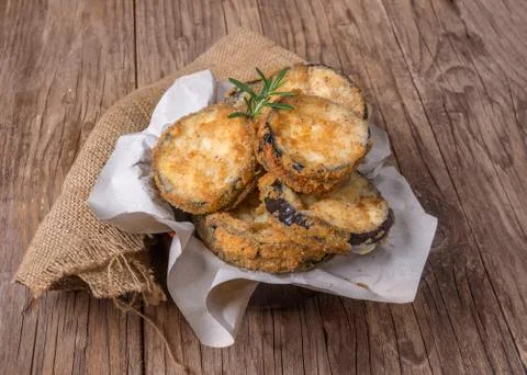 Round fried eggplants Foto stock