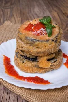 Round fried eggplants Stock Photos
