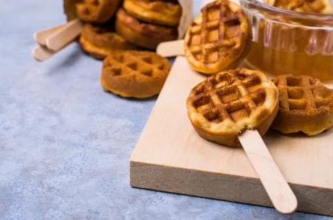 Round fried waffles Stock Photos