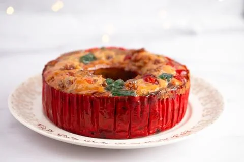 Round Fruit Cake with Cherries Pineapples and Nuts Elegant Platter Stock Photos