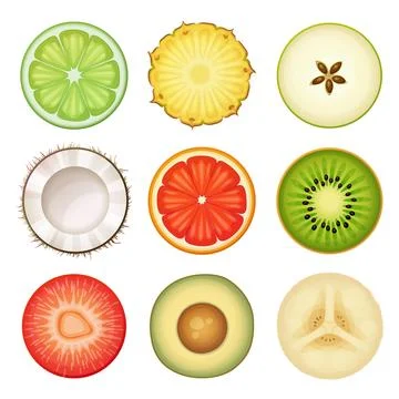 Round fruit halves vector icons isolated on white background. Fresh lime Stock Illustration