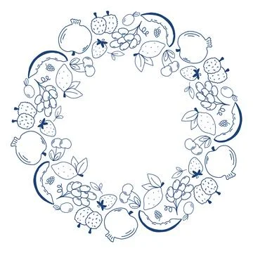 Round fruit hand drawn frame Stock Illustration
