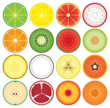 Round fruit slices in a row Stock Illustration