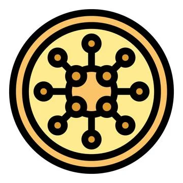 Round futuristic button showing interconnected nodes representing a network h 库存插图