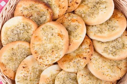 Round garlicbread Stock Photos