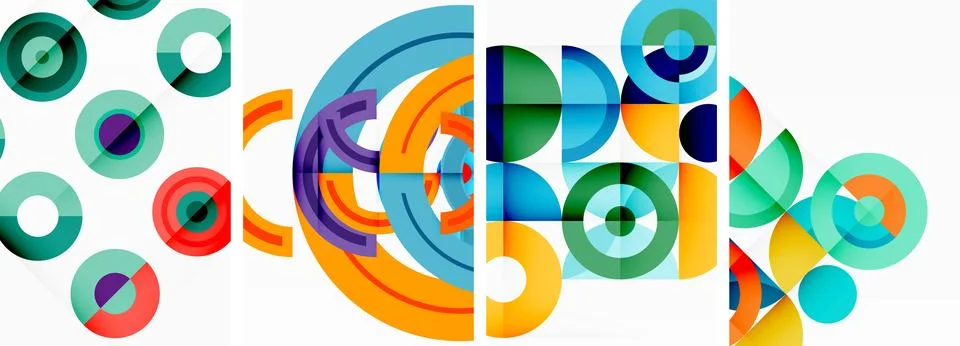 Round geometric elements and circles in background design for wallpaper Stock Illustration
