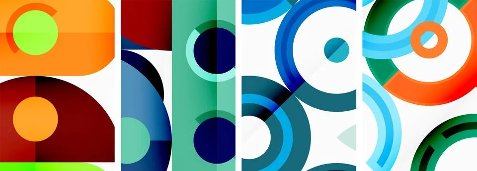 Round geometric elements and circles in background design for wallpaper Stock Illustration