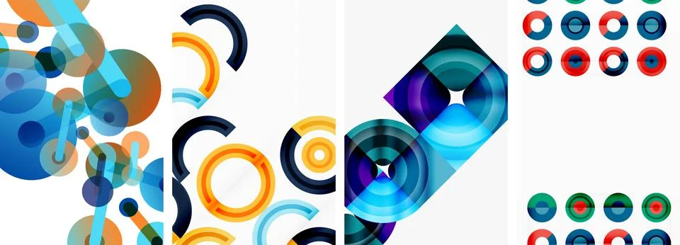 Round geometric elements and circles in background design for wallpaper Stock Illustration