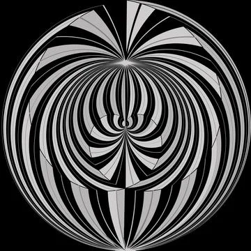 Round geometric pattern of black and gray intersecting stripes. Illustrazione stock