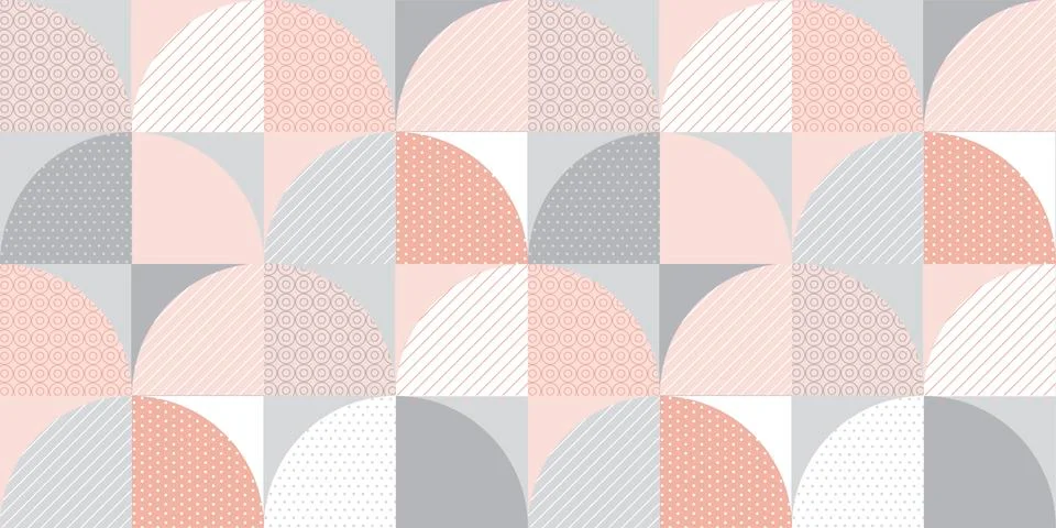 Round geometric textured seamless pattern. Pale rosy and gray repeatable moti Stock Illustration