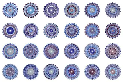 Round geometrical ornate abstract triangular mosaic mandala logo set Stock Illustration