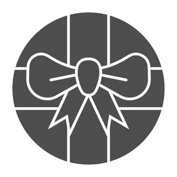 Round gift box with bow solid icon. Round present with ribbon vector イラスト素材