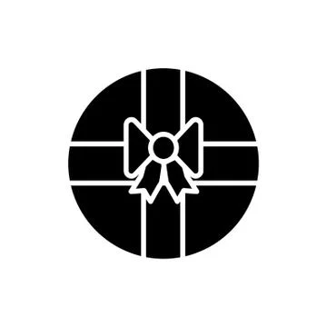 Round gift box with bow solid icon. Present with ribbon vector illustration Illustrazione stock