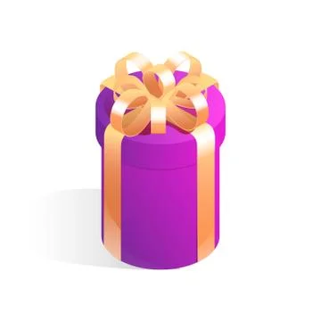 Round gift box. Isometric vector icon isolated on white background. Stock Illustration