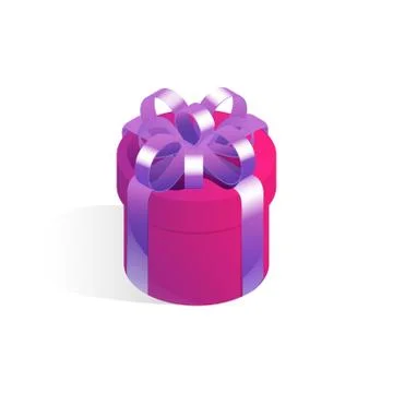 Round gift box. Isometric vector icon isolated on white background. Stock Illustration
