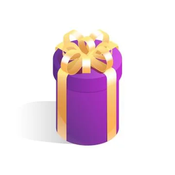 Round gift box. Isometric vector icon isolated on white background. Stock Illustration
