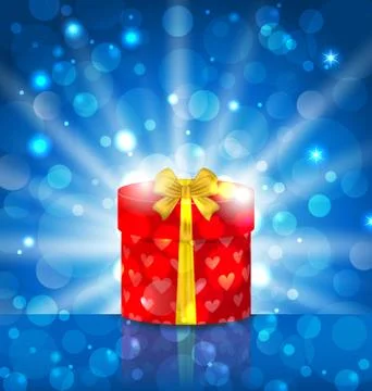 Round gift box on light background with glow Stock Illustration