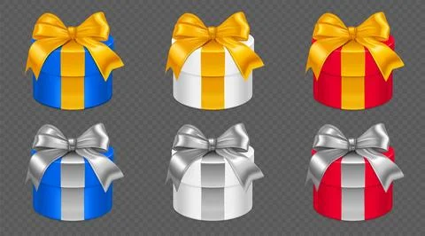 Round gift box mockup set in 3d cylinder shape Stock Illustration