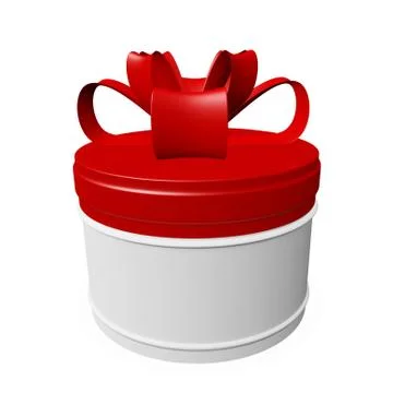 Round gift box with red lid and bow ribbon Stock Illustration