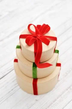Round gift boxes Stock Photos
