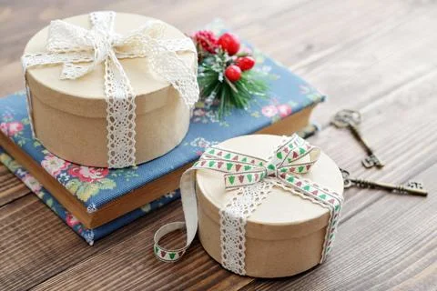 Round gift boxes Stock Photos