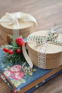 Round gift boxes Stock Photos