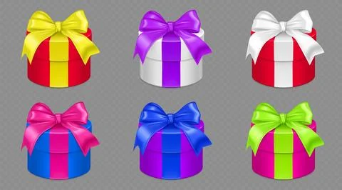 Round gift boxes set on transparent background Stock Illustration