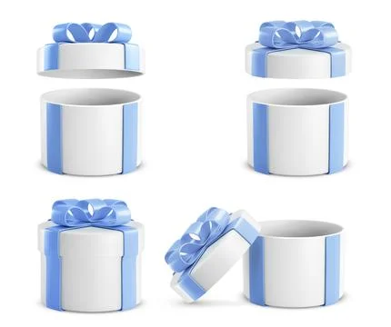 Round gift boxes wrapped with blue ribbon and bow Stock Illustration