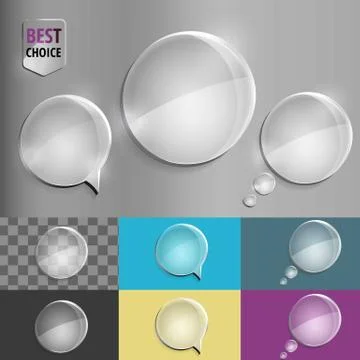 Round glass speech bubble icons with soft shadow on gradient background . Vector Stock Illustration