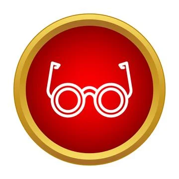 Round glasses icon in red circle with gold frame 스톡 일러스트