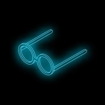 Round glasses with neon light effect on black background Stock Illustration